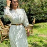 DÜĞMELİ KUŞAKLI ELBİSE - BEYAZ - Görsel 2