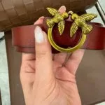 P İnce Kemer - Gold,Bordo - Görsel 7