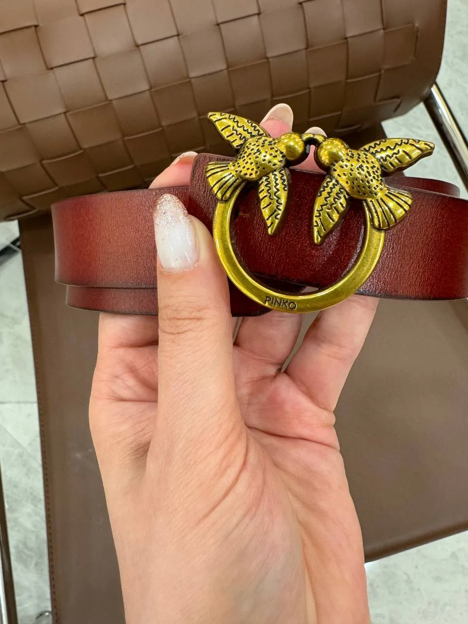 P İnce Kemer - Gold,Bordo - Görsel 7