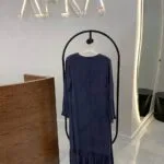 Yakası Çiçek Desenli Elbise - Lacivert - Görsel 2