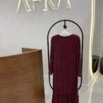 Yakası Çiçek Desenli Elbise - Bordo - Görsel 2