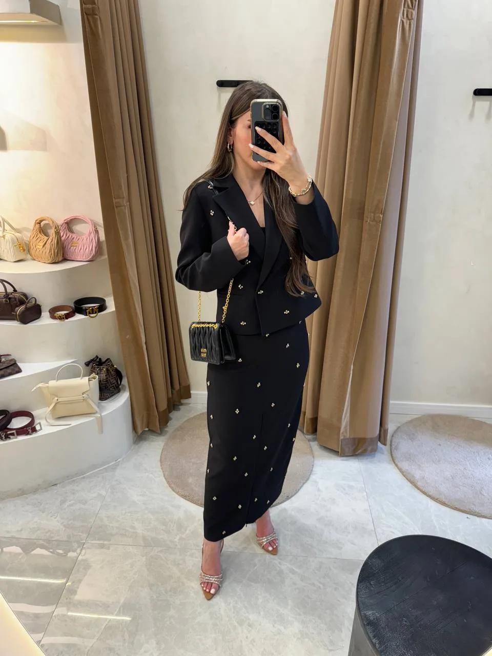 My8 Design Boncuk Detaylı Etekli Takım - Siyah - Görsel 3
