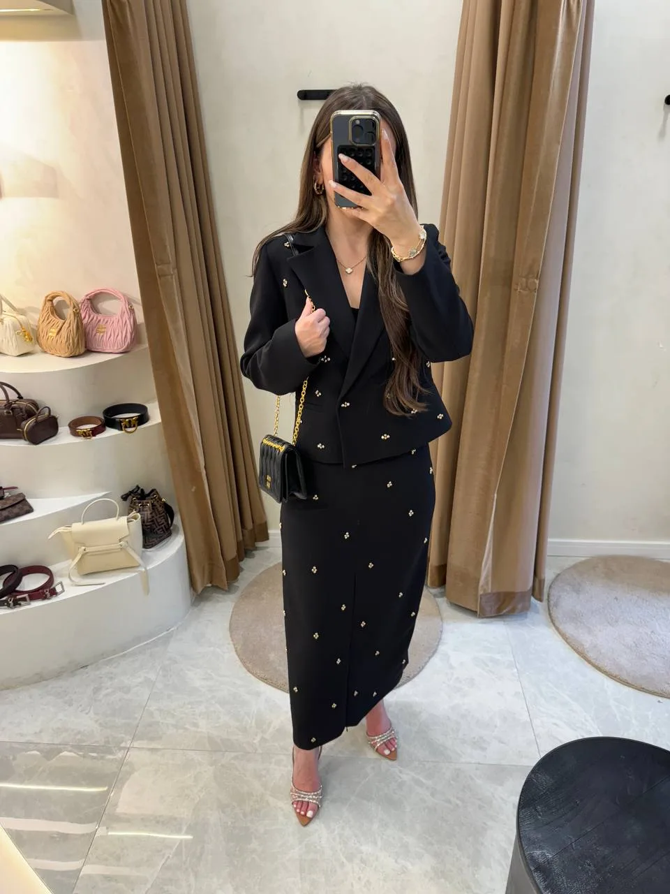 My8 Design Boncuk Detaylı Etekli Takım - Siyah - Görsel 2