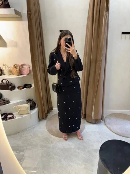 My8 Design Boncuk Detaylı Etekli Takım - Siyah