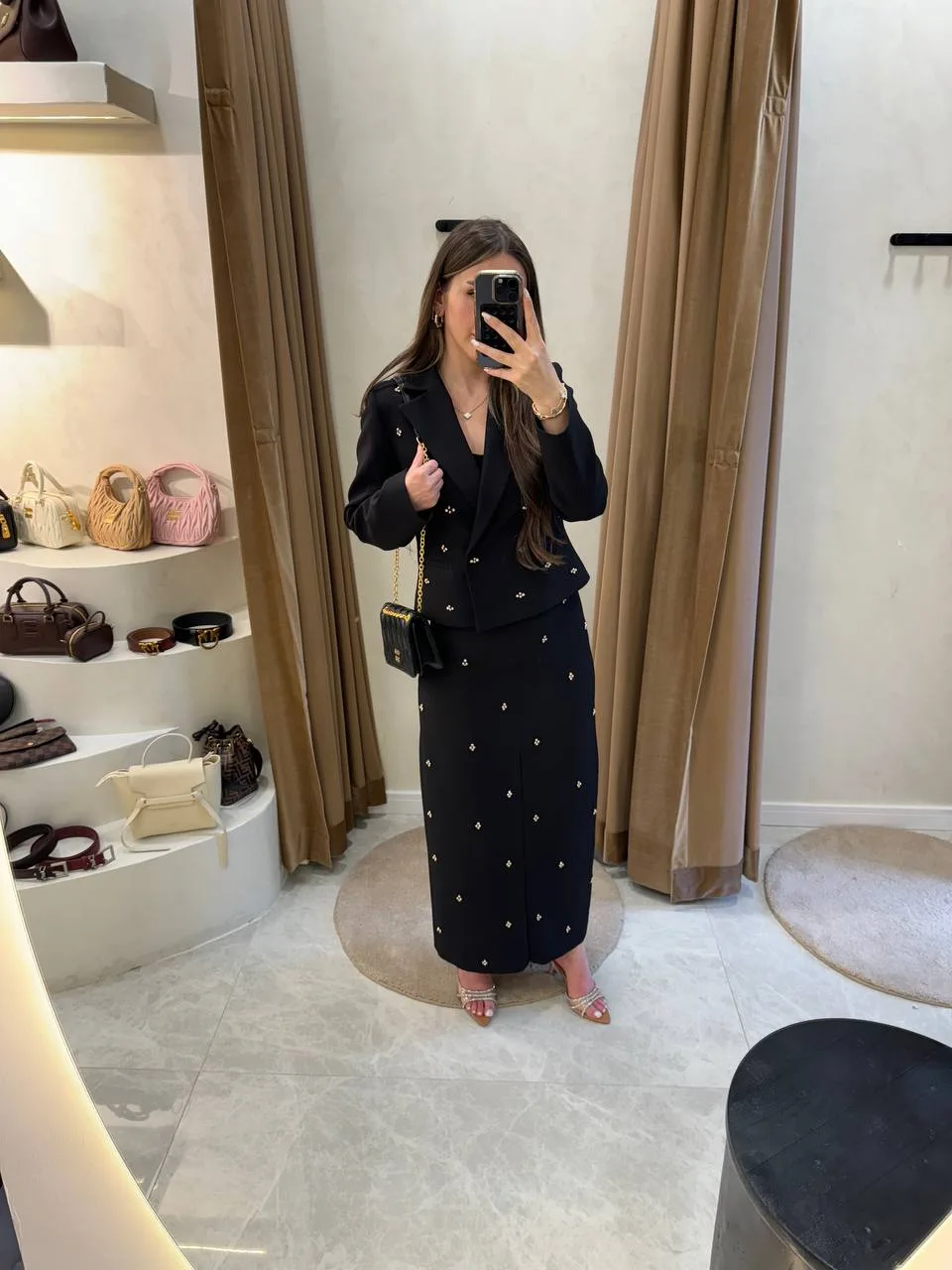 My8 Design Boncuk Detaylı Etekli Takım - Siyah