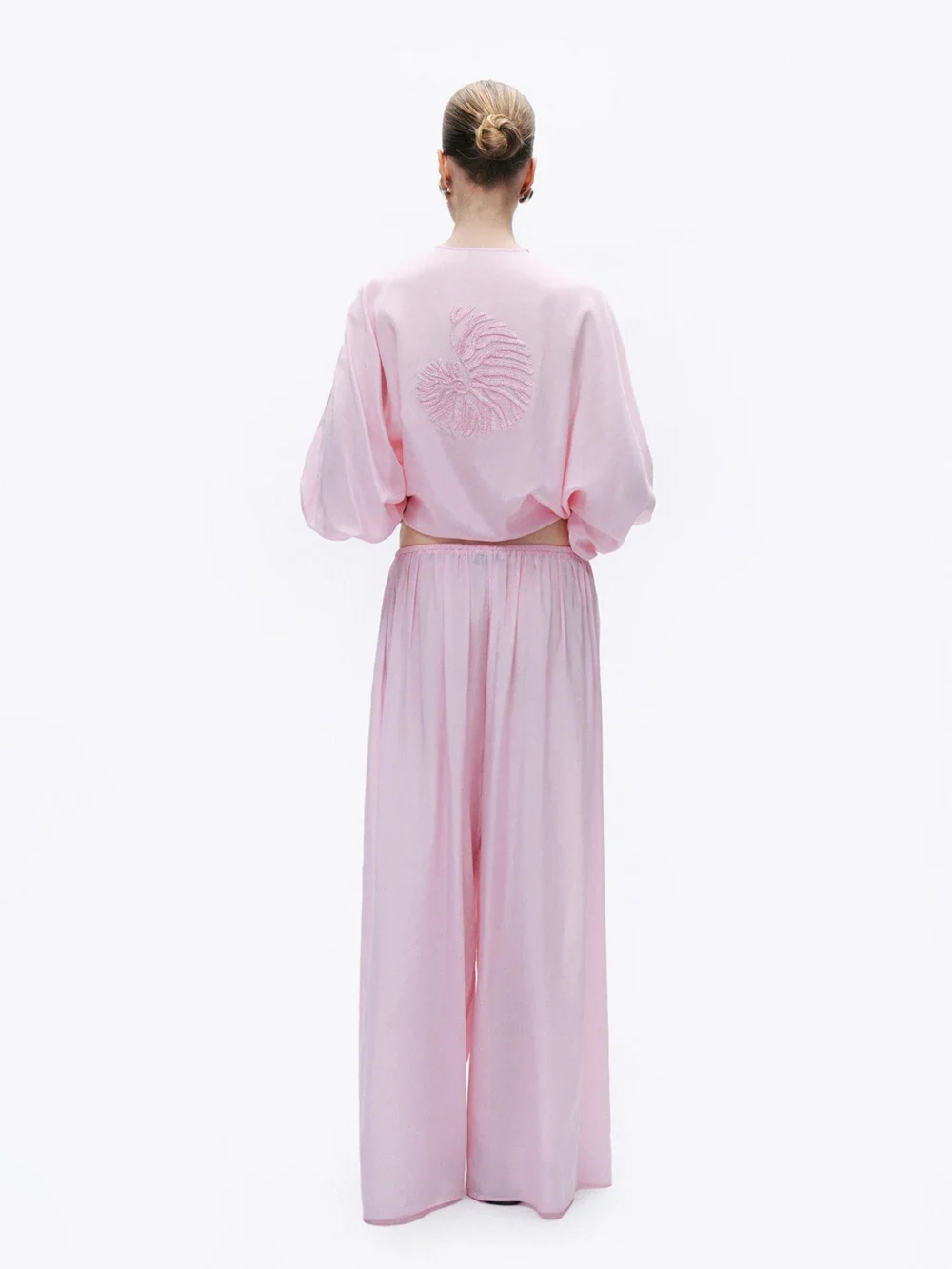 Nocturne Dökümlü Geniş Paça Pantolon - Pembe - Görsel 4