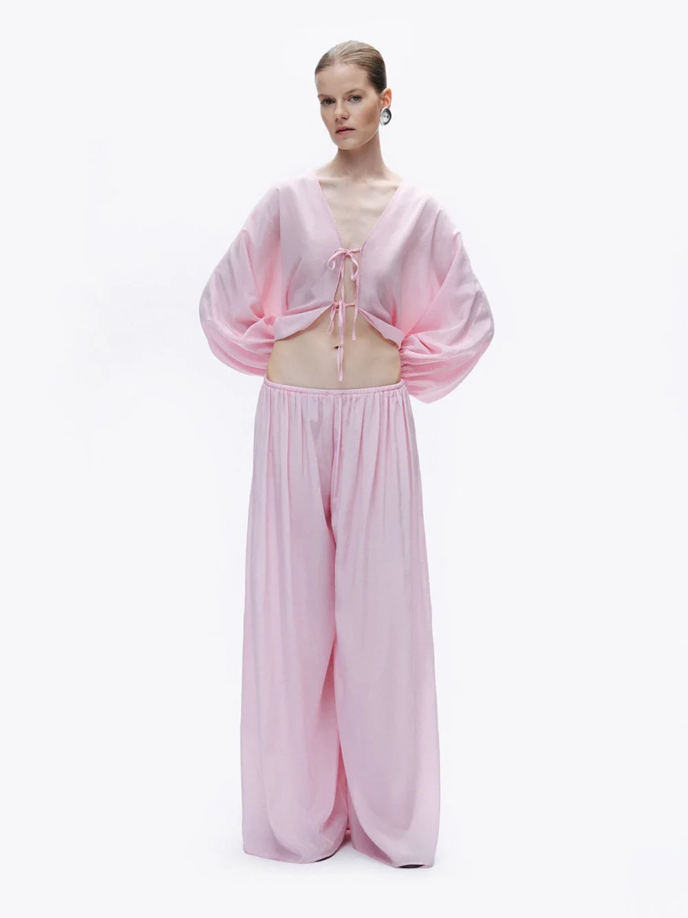 Nocturne Dökümlü Geniş Paça Pantolon - Pembe - Görsel 5
