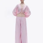 Nocturne Dökümlü Geniş Paça Pantolon - Pembe - Görsel 5