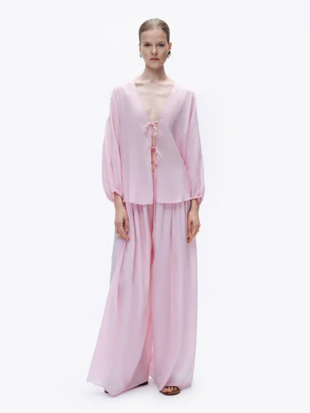 Nocturne Dökümlü Geniş Paça Pantolon - Pembe