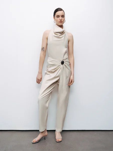 Nocturne Asimetrik Drape Detaylı Pantolon - Bej