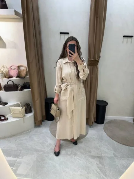 My8 Design Çiçek Detaylı Elbise - Bej