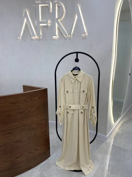 My8 Design Dikiş Detaylı Elbise - Krem