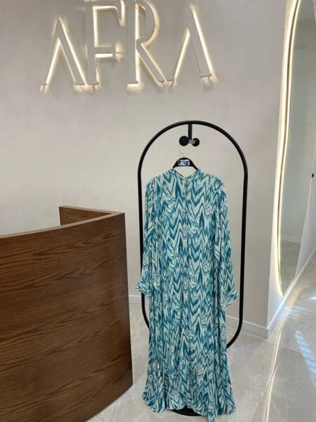 Noi Zikzak Desenli Gömlek Elbise - Mavi